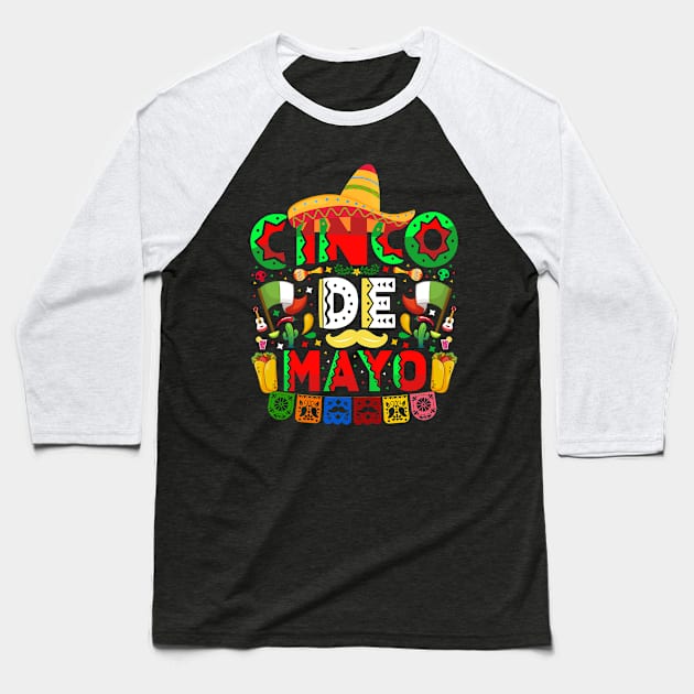 Cinco De Mayo Mexican Fiesta 5 De Mayo Baseball T-Shirt by DonVector